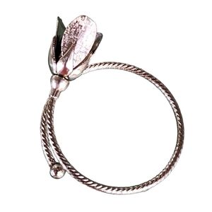 Vintage Set of 6 metal goldtone rosebud napkin rings holders floral